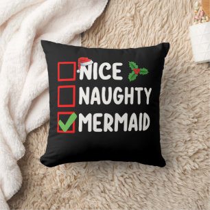 Cojín Decorativo Lista de Navidad de Sirena Bonita Traviesa Familia