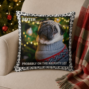 Cojín Decorativo Lista traviesa de Navidad con foto de mascota lind