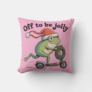 Cojín Decorativo Listo Para Ser Alegre – Rana De Navidad En Scooter
