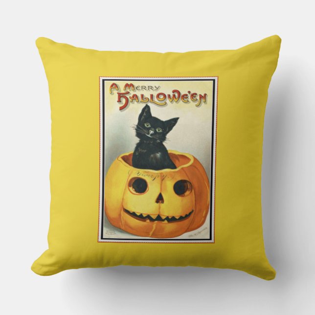 Cojín Decorativo Little Black and Jack O' Lantern Halloween Throw (Anverso)