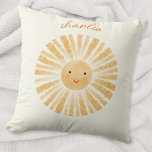 Cojín Decorativo Little Sunshine Personalized<br><div class="desc">Un alegre sol de color amarillo en un suave fondo crema. Cambie el nombre del guión moderno a personalizar. Arte original de Nic Squirrell.</div>
