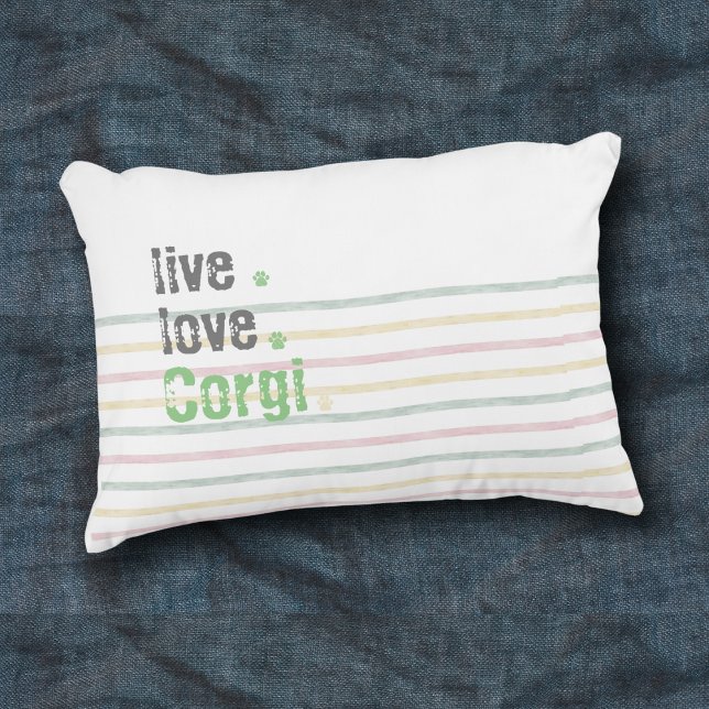 Cojín Decorativo Live Love Corgi Accent Pillow a rayas (Corgi lovers, this throw pillow is perfect to show off your favorite pup!)
