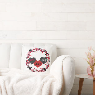 Cojín Decorativo Live Love Laugh Red, White and Black Heart Design