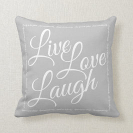 Cojín Decorativo Live Love Laureando Elegante Guión Blanco en gris