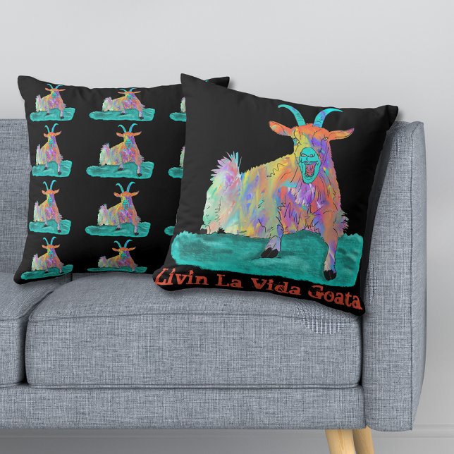 Cojín Decorativo Livin La Vida Goata Graciosa Gritando Diseño De Ca (Livin la Vida goata screaming goat colorful animal art pillow)