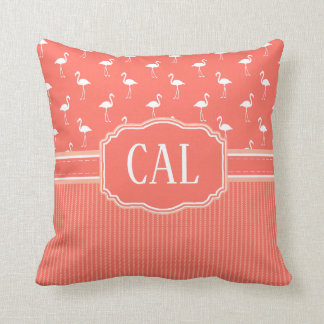 Cojín Decorativo Living Coral Color Flamingo and Stripe Monogram