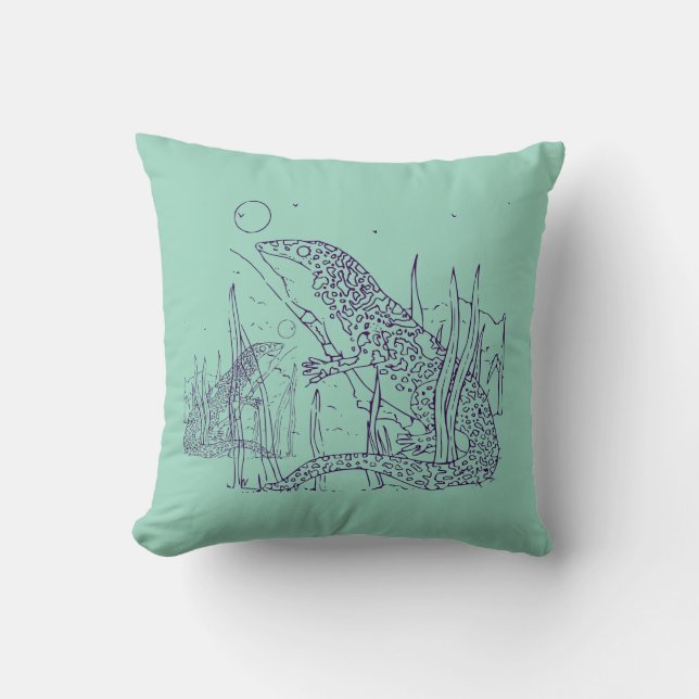 Cojín Decorativo Lizards on Green Throw Pillow – Reptile Lover Gift (Anverso)