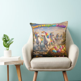 Cojín Decorativo Llama a los unicornios encantados de Pascua y huev