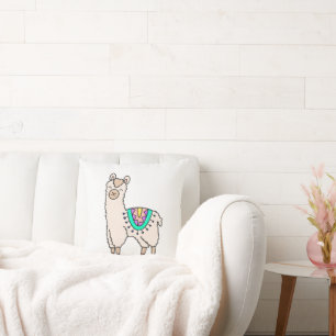 Cojín Decorativo llama alpaca de dibujos animados sonriendo feliz d