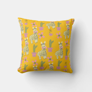 Cojín Decorativo Llama Animal Garabato Amarillo Niños Adolescentes