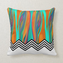 Cojín Decorativo Llama Chevron| blanco negro naranja acuático