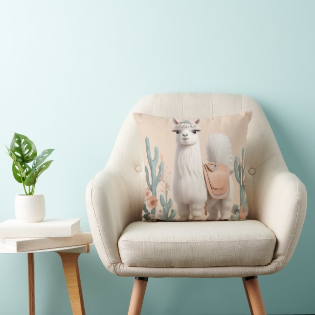 Cojín Decorativo Llama con silla en el desierto (Silla)