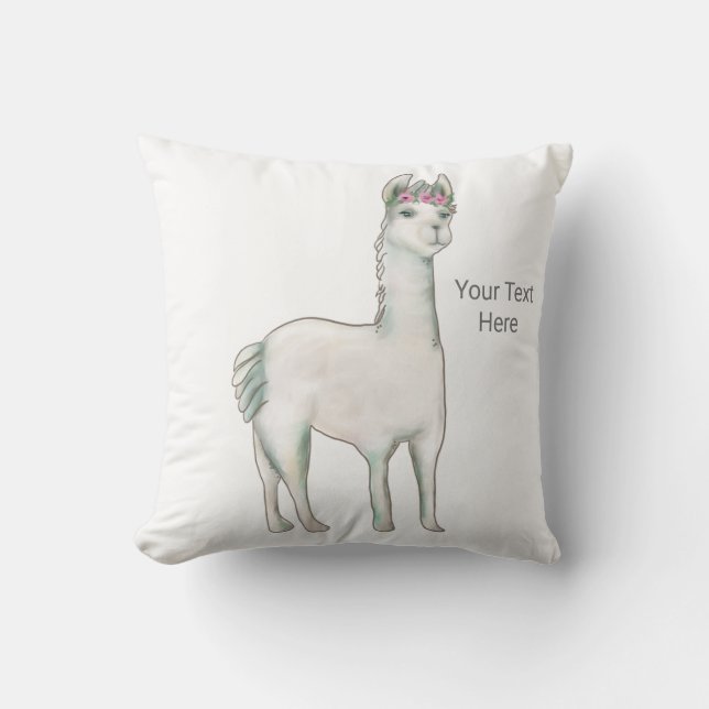 Cojín Decorativo Llama con tres mini rosas rosadas corona tiara. (Anverso)