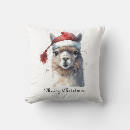 Cojín Decorativo Llama de Navidad con sombrero de Santa con texto p