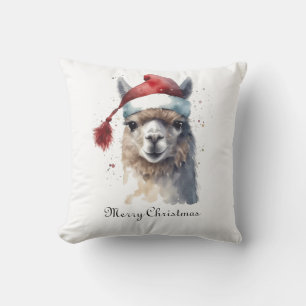 Cojín Decorativo Llama de Navidad con sombrero de Santa con texto p