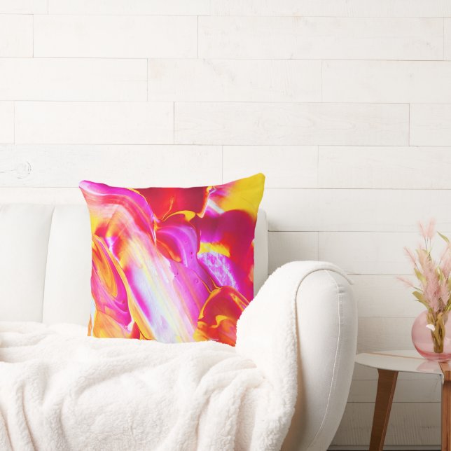 Cojín Decorativo Llama líquida - Naranja brillante y diseño amarill (Sofá)