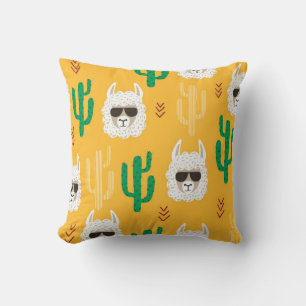 Cojín Decorativo Llama personalizado sin foco y patrón de cactus en