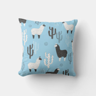 Cojín Decorativo Llama y cactus, lindo patrón.
