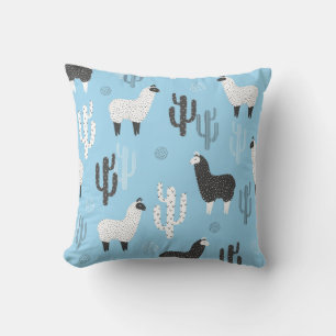 Cojín Decorativo Llama y cactus, lindo patrón.