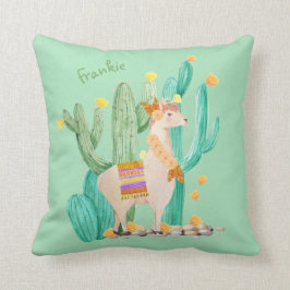 Cojín Decorativo Llama y cactus lindos - verde menta personalizada