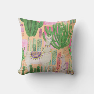 Cojín Decorativo Llamas acuarelas, cactus: patrón sin costura.
