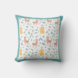 Cojín Decorativo Llamas gatos Alapaca Animales Verdes Boho