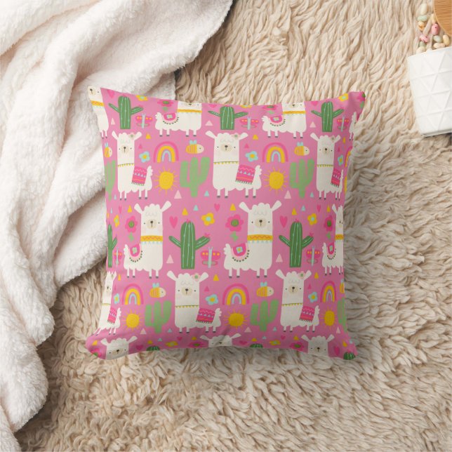 Cojín Decorativo Llamas Lindas Cactus Verde Arcoíris Rosa (Manta)