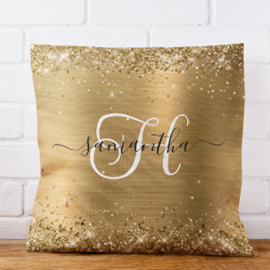 Cojín Decorativo Llamativo Monograma Dorado Glam Brillante