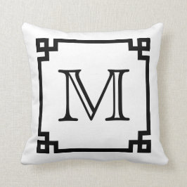 Cojín Decorativo Llave blanco y negro del Griego del monograma