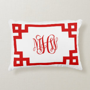 Cojín Decorativo Llave griega blanca roja Vid monograma personaliza