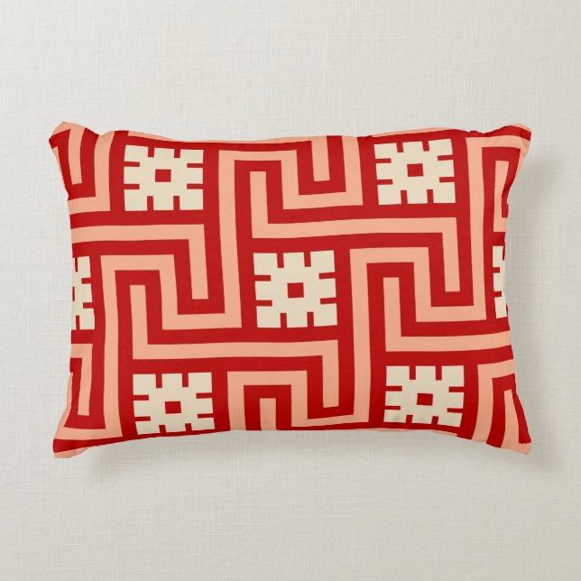 Cojín Decorativo Llave griega de Deco, naranja coralino y beige (Anverso)