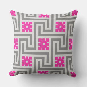 Cojín Decorativo Llave griega decorativa, rosa gris/gris y fucsia