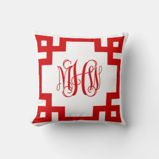 Cojín Decorativo Llave Griega Roja Blanca Vid Monograma Personaliza