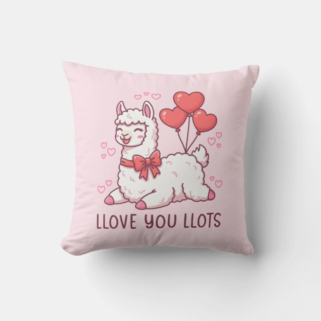 Cojín Decorativo Llove You Llots - Kawaii Llama Valentine (Anverso)