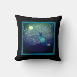 Cojín Decorativo Lobo azul admirando la luna llena en las montañas