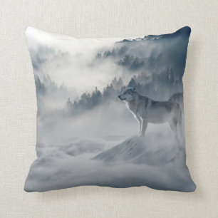Cojín Decorativo Lobo Blanco de Invierno en Almohadilla de Nieve