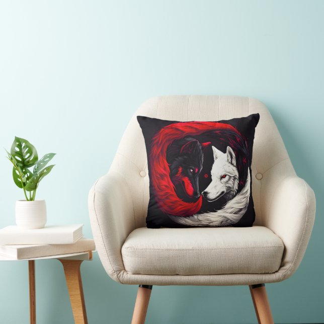 Cojín Decorativo Lobo blanco rojo de la luna (Silla)