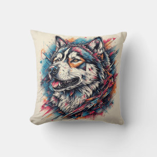 Cojín Decorativo Lobo con elementos geométricos y colores vibrantes