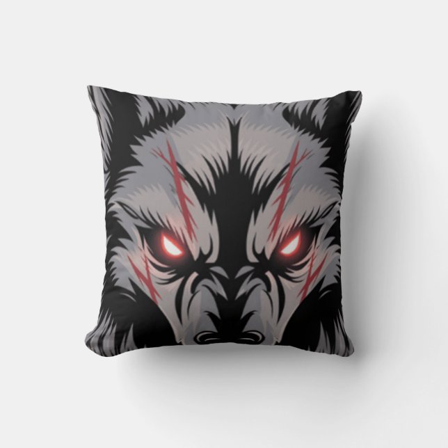 Cojín Decorativo Lobo con ojos rojos brillantes (Anverso)