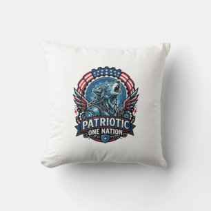 Cojín Decorativo Lobo de la libertad patriótica de la IA Ciberpunk