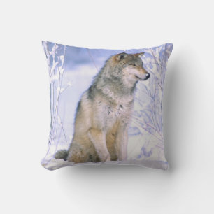 Cojín Decorativo Lobo de la madera sentado en la Nieve, Canis lupus