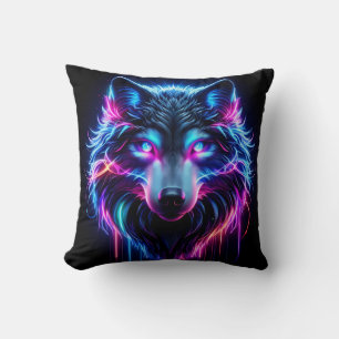 Cojín Decorativo Lobo de neón ojos brillantes animal futurista cibe