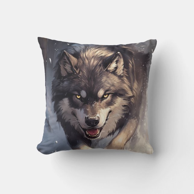 Cojín Decorativo Lobo en invierno (Anverso)