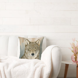 Cojín Decorativo Lobo en la niebla acuarela