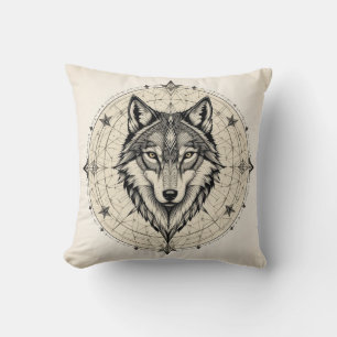 Cojín Decorativo Lobo en una Mandala Geométrica y Decorativa