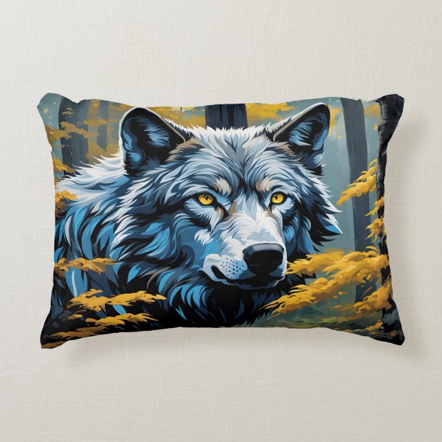 Cojín Decorativo Lobo gris en el bosque dorado (Anverso)