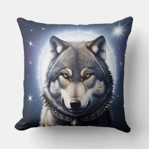 Cojín Decorativo Lobo Majestuoso Bajo Cielo Estrellado