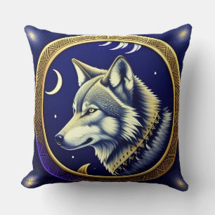 Cojín Decorativo Lobo Majestuoso Bajo Cielo Estrellado