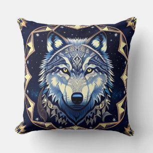 Cojín Decorativo Lobo Majestuoso Bajo Cielo Estrellado