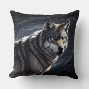 Cojín Decorativo Lobo Majestuoso Bajo Cielo Estrellado